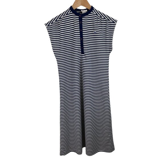 Vintage Star Shine Blue/White Striped Sleeveless Polo Midi Dress Size 12 Turtle - Picture 1 of 8